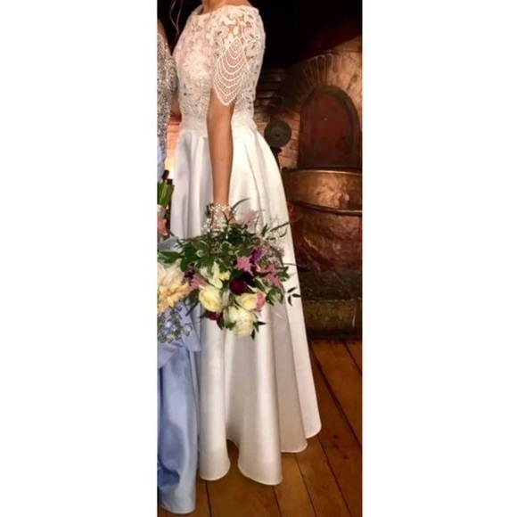 White ivory lace prom dress - Picture 2 of 6